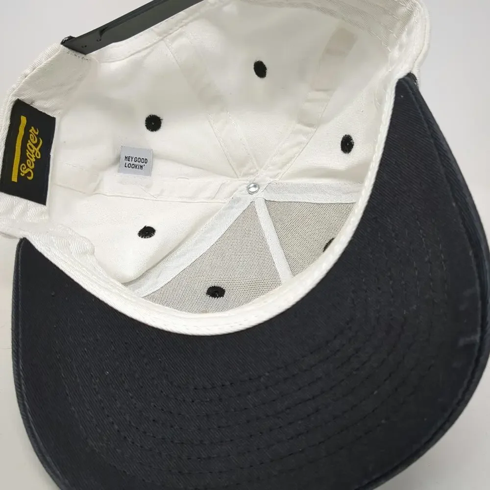 Seager 5 Panel White Black OSFM Rope Hat Snapback Western Cowboy Cotton Steer